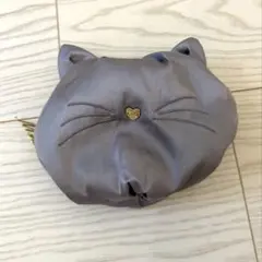 ジェラートピケ　猫型ポーチ　グレー