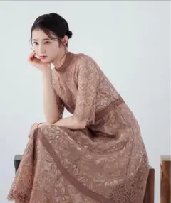 niana ニアナ 配色レース×ハシゴレース切り替えワンピースパーティードレス