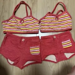 赤いストライプ柄 子供用水着セット 130cmと100cm
