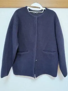 FOXブレンド セッケツ ノーカラー ニット カーディガン　ネイビー