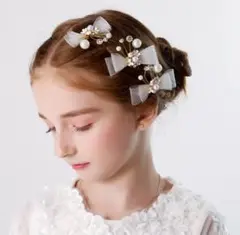 ヘアアクセサリー リボン 3点セット パール 髪飾り クリップ 卒園　卒業