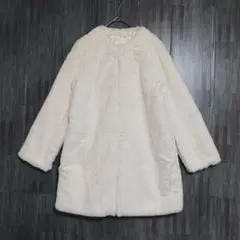 Vis ビス　ノーカラー ファーコート　【美品】　白　M