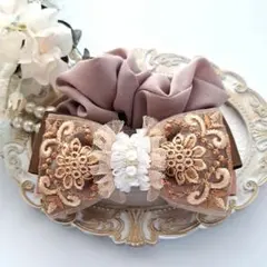 ⭐3382⭐❣️大人可愛い華やかアクセ❣️オリジナル✴インド刺繍リボンシュシュ