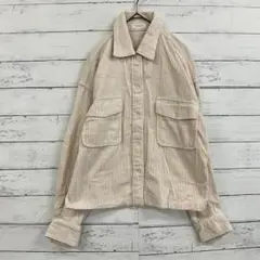 美品 ビューティー&ユース 太畝 コーデュロイ シャツジャケット L相当 白 綿