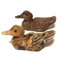 ■竹皮製 置物・インテリア■鴨・カモ　2個セット■鳥・オブジェ・手工芸・竹工芸