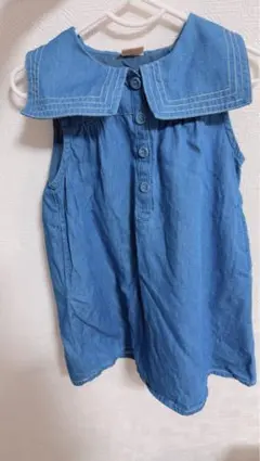 【美品】petit main デニムノースリーブワンピース 90cm