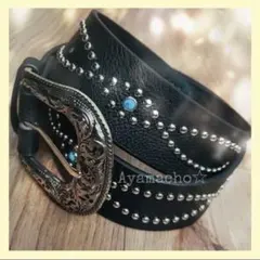 ウエスタン ベルト スタッズ メンズ ターコイズ アメカジ 古着 黒 ブラック