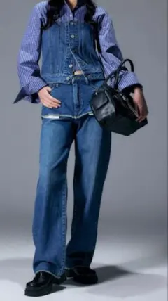 moussy デニム レイヤード ワイド ストレート セットアップ可能