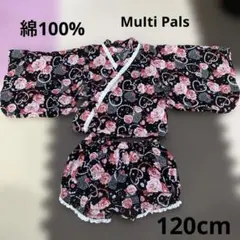 花柄 浴衣ドレス 120サイズ 姫ギャル レース 綿100% ブラック ピンク