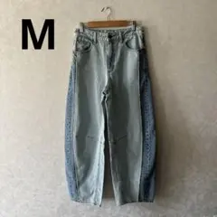 GU ジーユー レディース 2トーンスウェットバレルレッグジーンズ Mサイズ