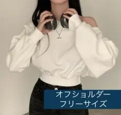 オフショルダー ホワイト　オフショル肩出トップス　クロップ丈　フリーサイズ