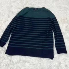 【a3506】アンタイトル 美品 長袖セーター ボーダー グリーン M