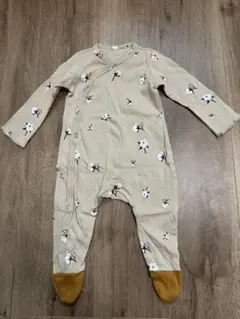 ベージュ コットン花柄ロンパース 3〜6months