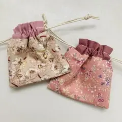 【M070】ミニミニ巾着2点セット　ハンドメイド　小物入れ　ミニポーチ