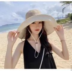 帽子 レディース つば広 紐付き 遮光 UVカット  紫外線対策 日焼け対策