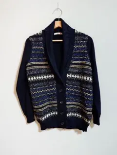 BACCA ショールカラー ニットカーディガン ネイビー