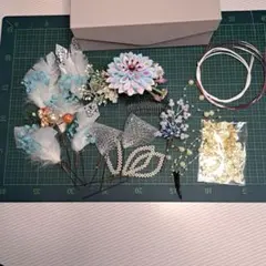 成人式,結婚式のヘアアクセサリーセット 花飾り ビーズ　金粉付き(フェイク)