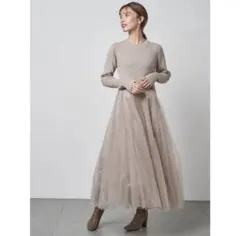 snidel スナイデル　ニット　チュール　ワンピース　グレージュ　送料無料