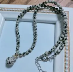 天然石ダルメシアン ネックレス ハートダルメシアンペンダントトップ付き