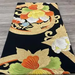 華やかな花柄 袋帯 黒
