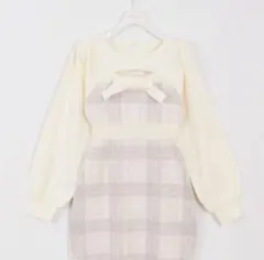 evelynバストリボンチェックニットワンピース