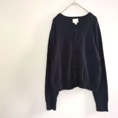 H&M レーヨン混 ニット カーディガン L 紺　ネイビー クルーネック