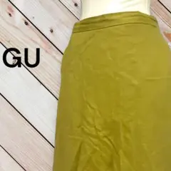 【GU】グリーン黄緑　リネンブレンドフレアロングスカート　ナチュラル　S