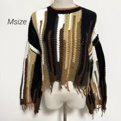 ZARA ザラ クロシェ編み ニット フリンジ ショート丈 マルチカラー M
