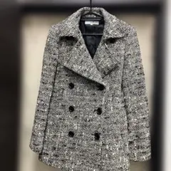 白黒ツイード ダブルブレストコート 38