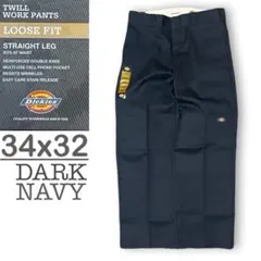 新品 34x32 ダークネイビー DICKIES ダブルニー LOOSE FIT