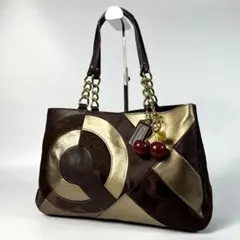 美品 COACH トートバッグ パッチワーク レザー キャンバス シグネチャー