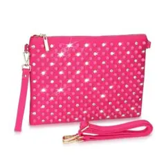 ラインストーン　×　スタッズクラッチバッグ　ピンク（全6カラー有り）