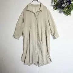 リネン混/シアー/夏秋服✨ ジョルジュレッシュ シャツワンピース ベージュ Sのサムネイル