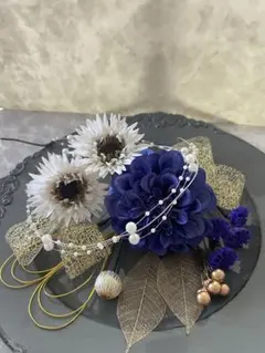 ブルー　髪飾り　成人式　結婚式　前撮り　卒業式　振袖