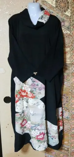 着物リメイク黒留袖季節華花ワンピース