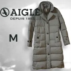 AIGLE エーグル 首元インナー付 ダウンロングコート M グレー 防寒