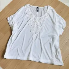 ドルマンスリーブ Tシャツ カットソー 半袖 レース 透け感 ホワイト