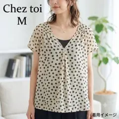 シェトワ Chez toi ドット柄 Vネック ブラウス M ベージュ シアーのサムネイル