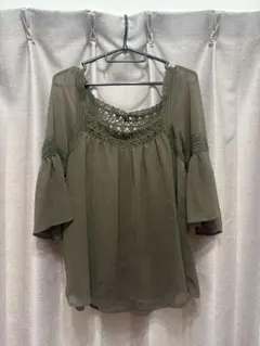 森ガール フェアリーグランジ Y2K ブラウス カーキ 編み