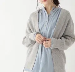 5Gネップ肩畦カーディガン　ライトグレー