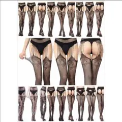 ガーターベルト一体型網タイツ　ガーターベルト風ストッキング