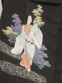 C*Z様 □E6305□アンティーク□正絹□黒地に青緑 紗 単衣 付下げ小紋
