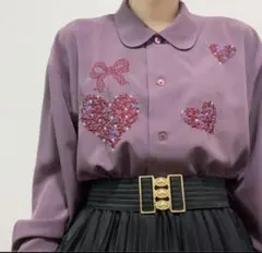 ヴィンテージ レトロ古着 紫 ブラウス 古着 昭和レトロ 刺繍 vintage