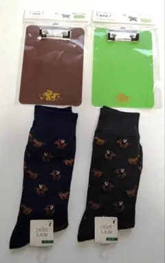 競馬柄靴下 ネイビー グレー 2足と競走馬クリップボード合計４点セット