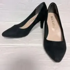 美品 WAKARU スエード フラット パンプス 22.5 ブラック フォーマル