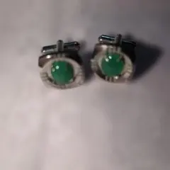 シルバー ステンレス 翡翠石 カフリンクス