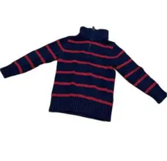 POLOハイネックセーター ネイビー赤ストライプ
