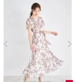 トッコ ウエストリボン付きフラワー ビックカラープリーツワンピース