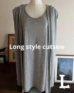 重ね着風チュニック　フーディ一体型タンクトップ　ストール　L 千趣会