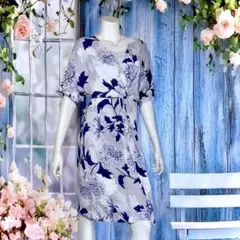 Phase Eight グレージュブルーネイビーフラワーワンピース Sのサムネイル